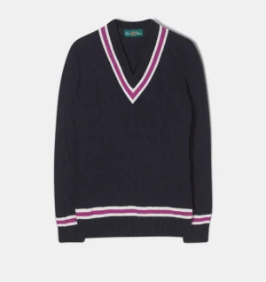 LADIES CABLE KNIT CRICKET JUMPER IN NAVY